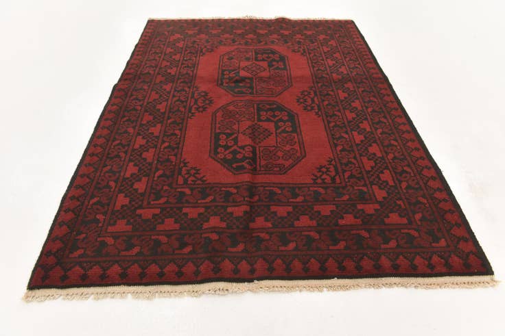 Detail image of 3' 5 x 4' 9 Hand Knotted Afghan Akhche Wool Rug