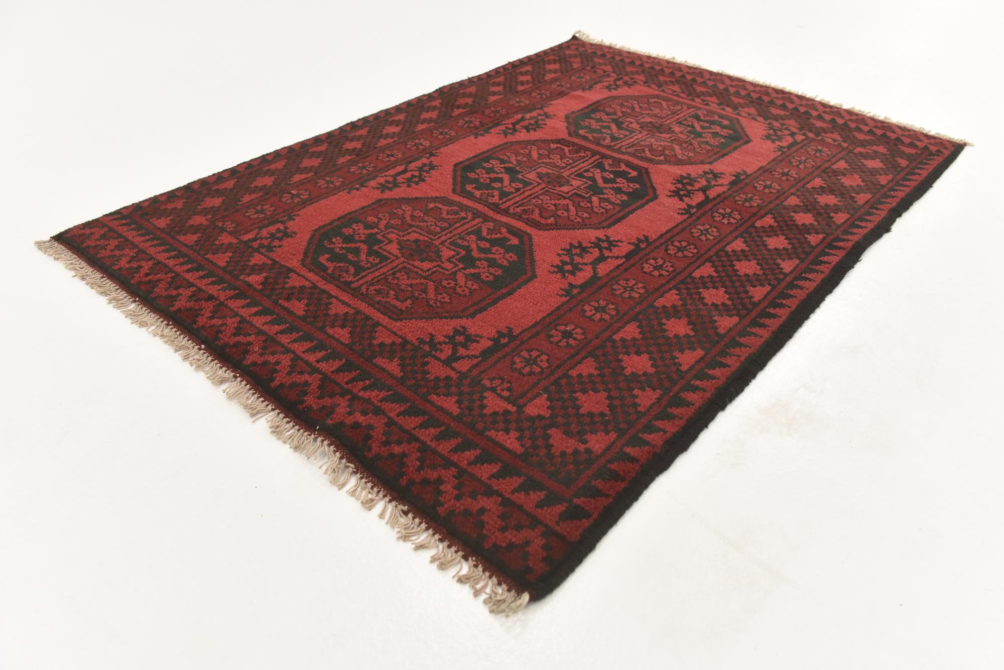 3' 3 x 4' 8 Hand Knotted Afghan Akhche Wool Rug