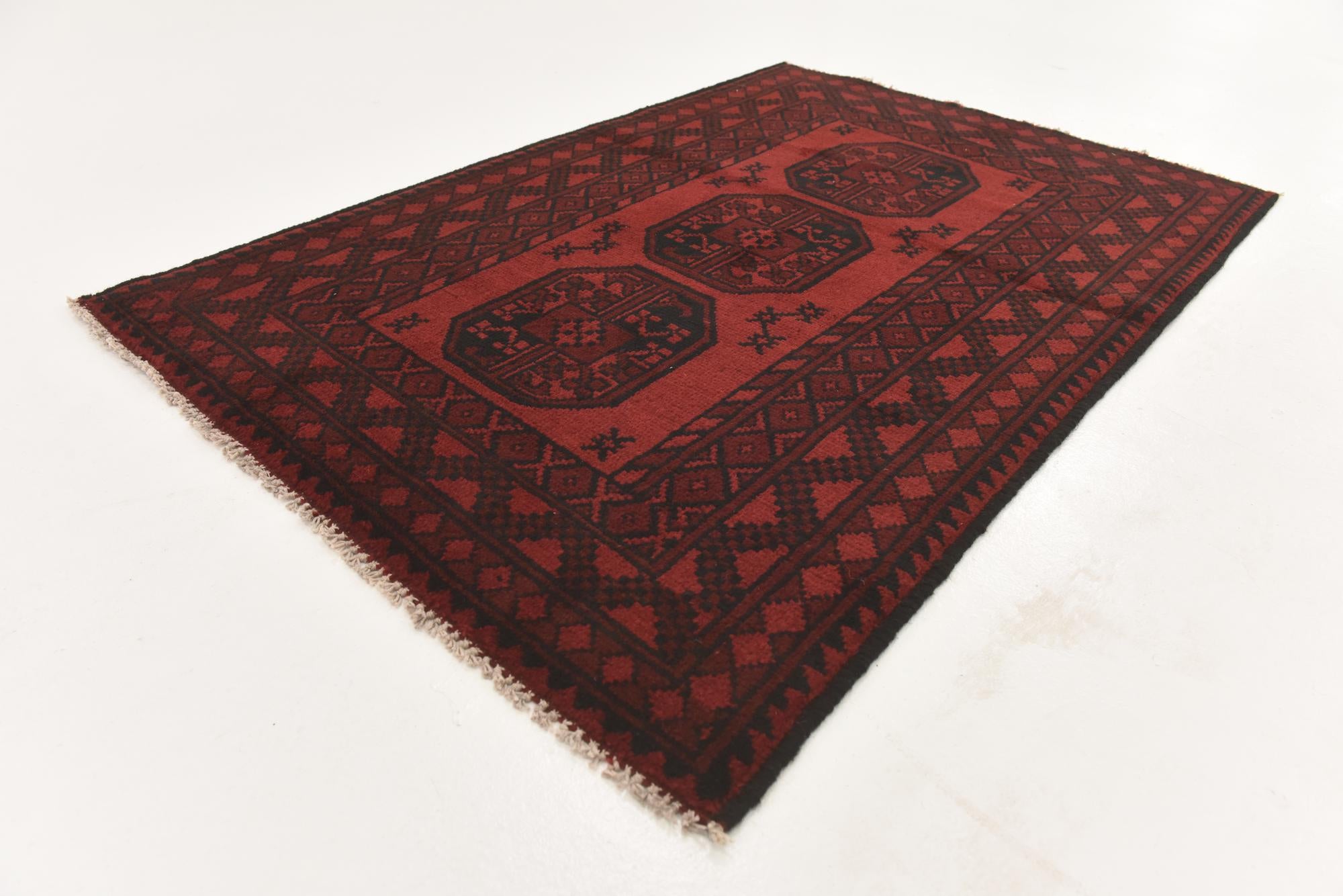 3' 3 x 4' 10 Hand Knotted Afghan Akhche Wool Rug