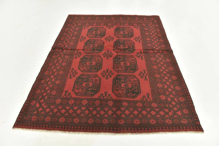 Detail image of 5' x 6' 5 Hand Knotted Afghan Akhche Wool Rug