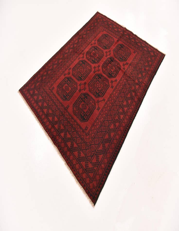 Detail image of 4' 11 x 6' 4  Hand Knotted Afghan Akhche Wool Rug