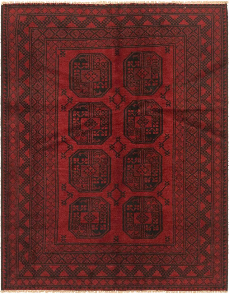 Detail image of 4' 11 x 6' 4 Hand Knotted Afghan Akhche Wool Rug