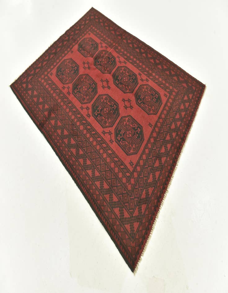 Detail image of 4' 10 x 6' 4 Hand Knotted Afghan Akhche Wool Rug