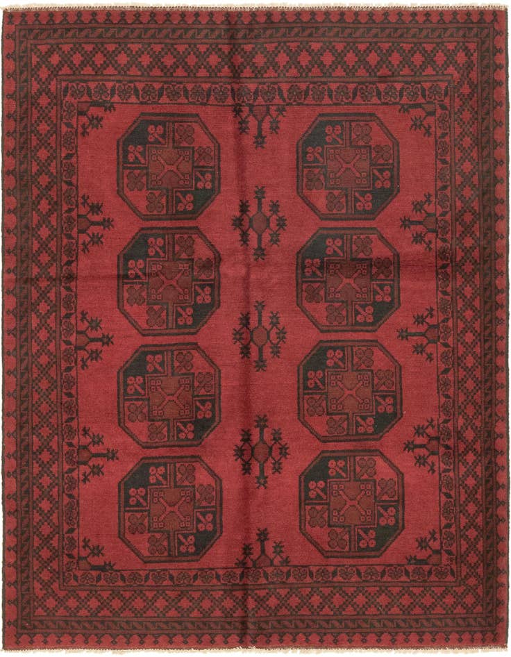 Detail image of 5' x 6' 2 Hand Knotted Afghan Akhche Wool Rug