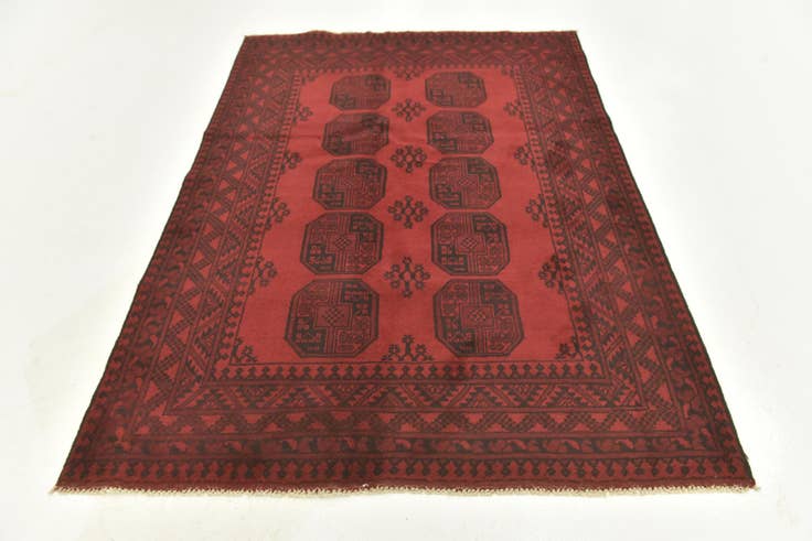 Detail image of 4' 9 x 6' 6 Hand Knotted Afghan Akhche Wool Rug
