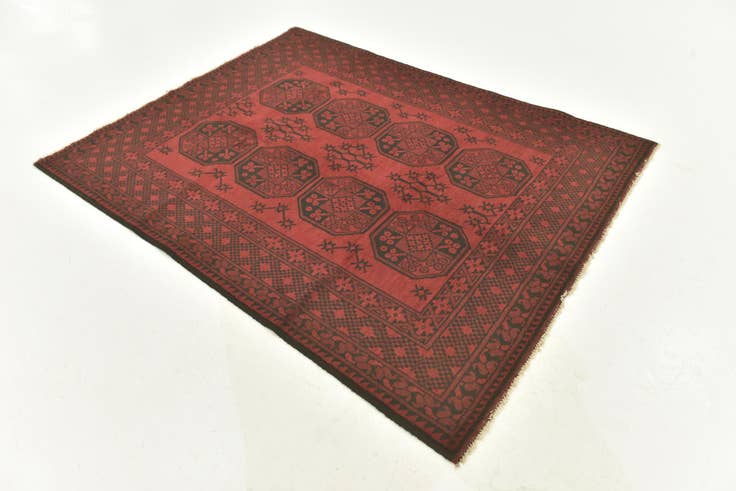 Vue détaillée : 145cm x 195cm Noué main Afghan Akhche Tapis Laine