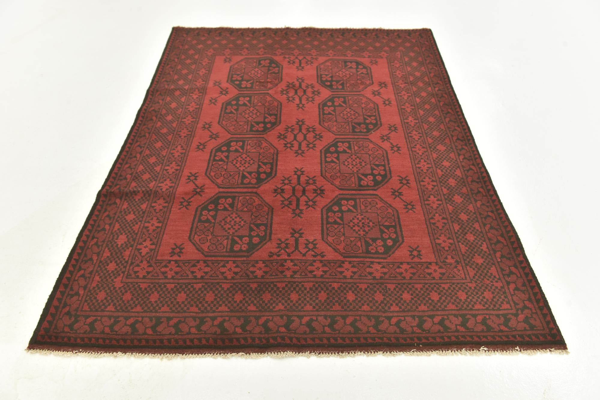 4' 9 x 6' 4 Hand Knotted Afghan Akhche Wool Rug