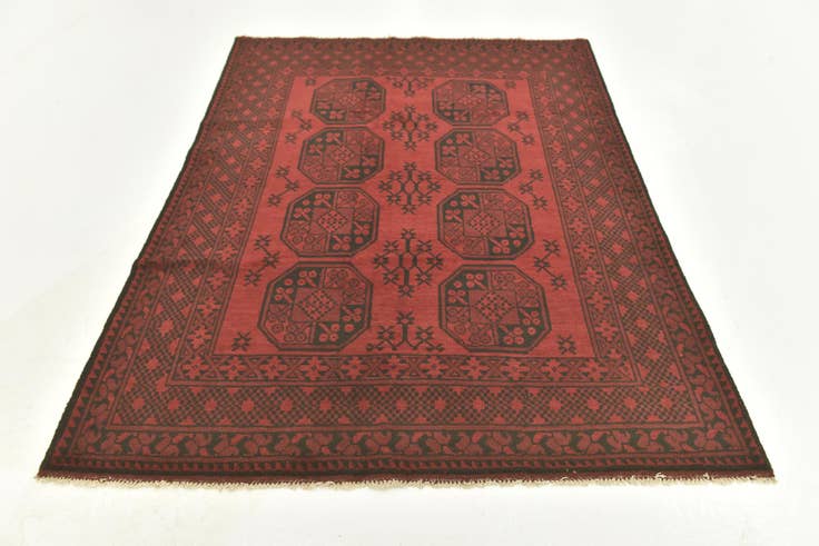 Vue détaillée : 145cm x 195cm Noué main Afghan Akhche Tapis Laine