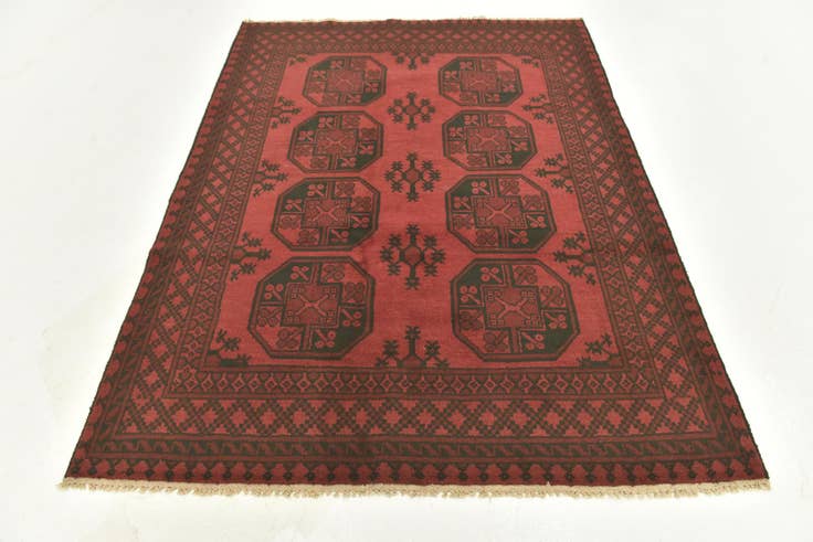 Detail image of 4' 9 x 6' 5 Hand Knotted Afghan Akhche Wool Rug