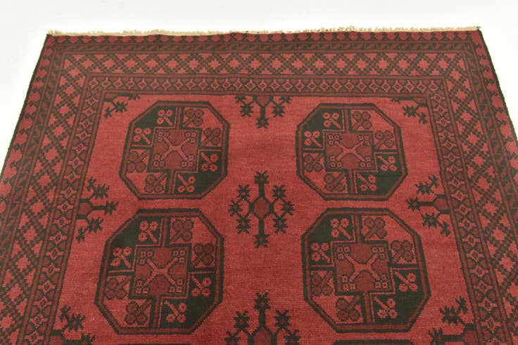 Detail image of 4' 9 x 6' 5 Hand Knotted Afghan Akhche Wool Rug