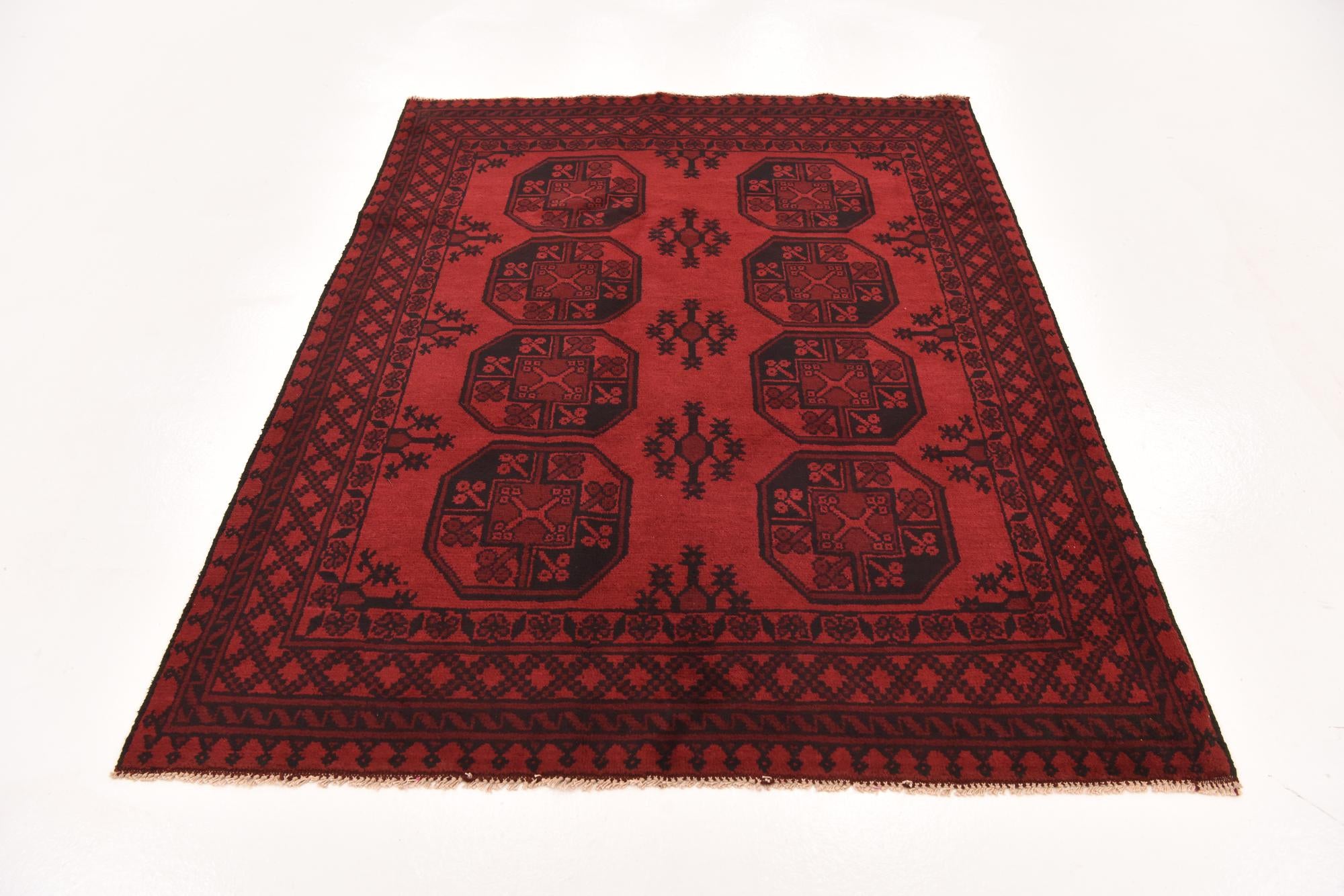 4' 9 x 6' 4 Hand Knotted Afghan Akhche Wool Rug