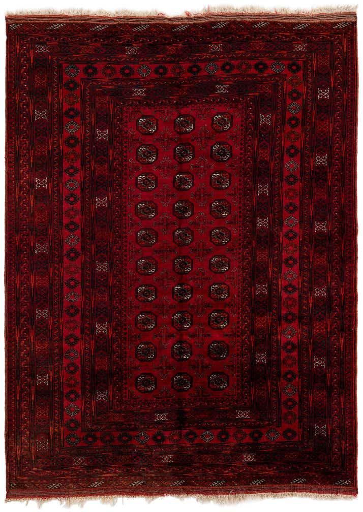 7' x 9' 5 Hand Knotted Afghan Akhche Oriental Wool Rug
