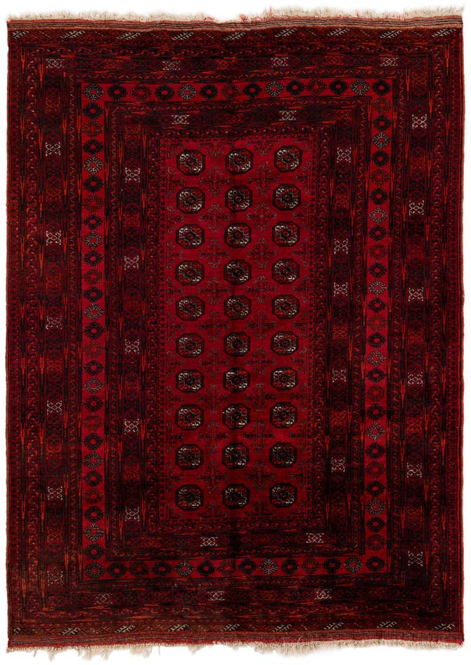 Detail image of 7' x 9' 5 Hand Knotted Afghan Akhche Oriental Wool Rug