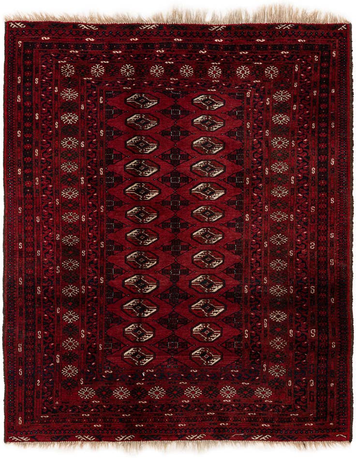Detail image of 4' 6 x 6' 1 Hand Knotted Afghan Akhche Wool Rug