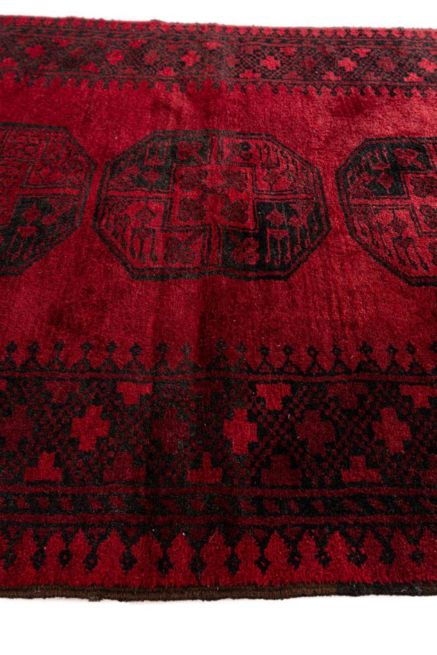 Detail image of 3' 9 x 4' 10 Hand Knotted Afghan Akhche Wool Rug