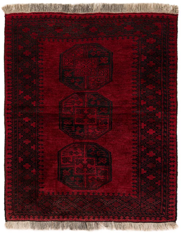 Detail image of 3' 9 x 4' 10 Hand Knotted Afghan Akhche Wool Rug