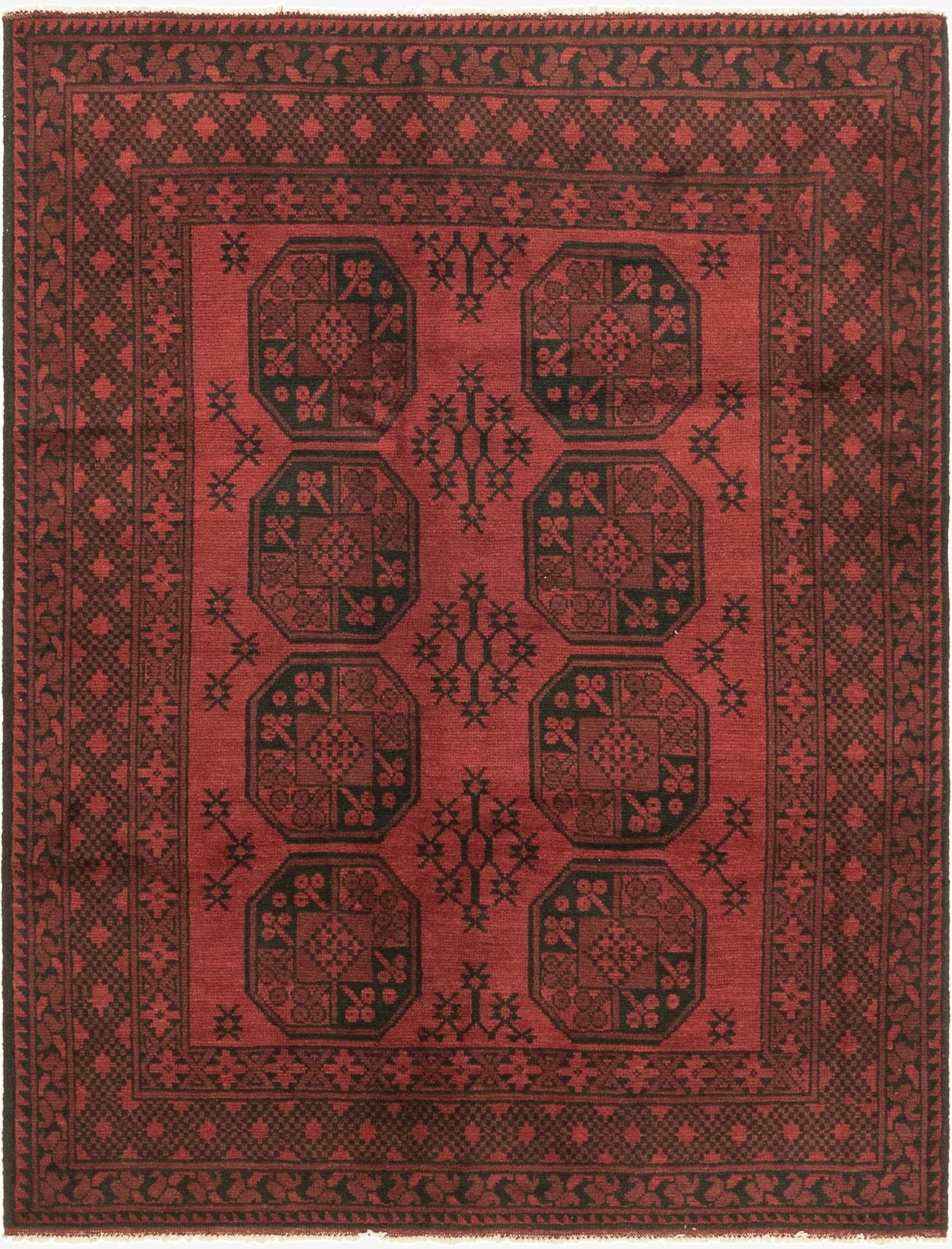 4' 9 x 6' 4  Hand Knotted Afghan Akhche Wool Rug