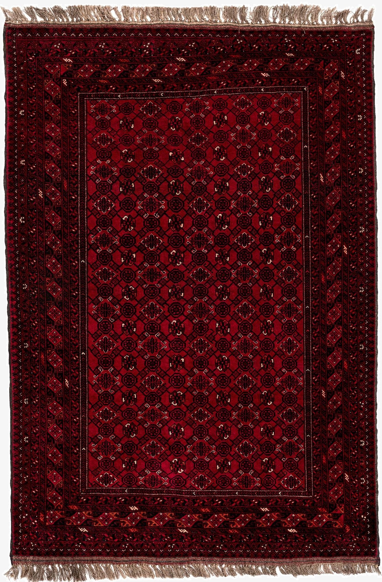 4' 2 x 6' 3  Hand Knotted Afghan Akhche Wool Rug