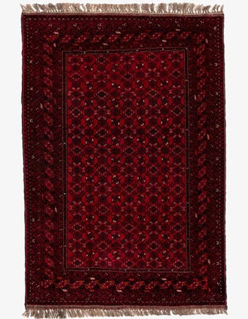 4' 2 x 6' 3 Hand Knotted Afghan Akhche Wool Rug