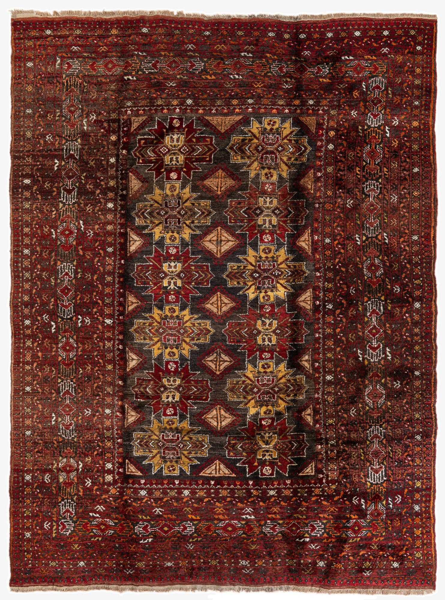 6' 8 x 9' 3  Hand Knotted Afghan Akhche Wool Rug