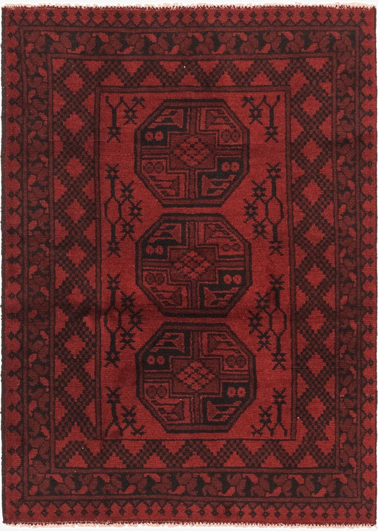 3' 3 x 4' 9  Hand Knotted Afghan Akhche Wool Rug