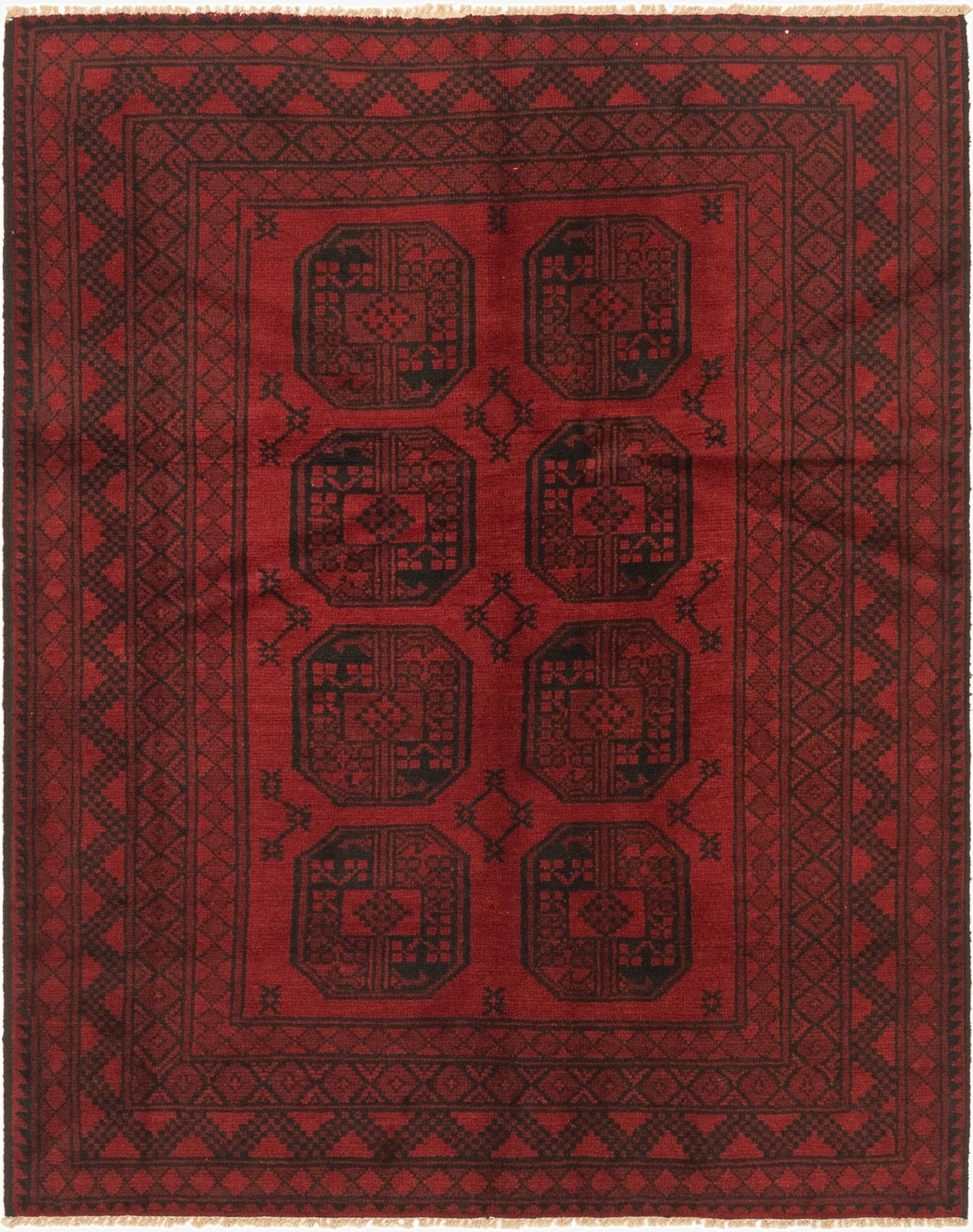 4' 11 x 6' 4  Hand Knotted Afghan Akhche Wool Rug