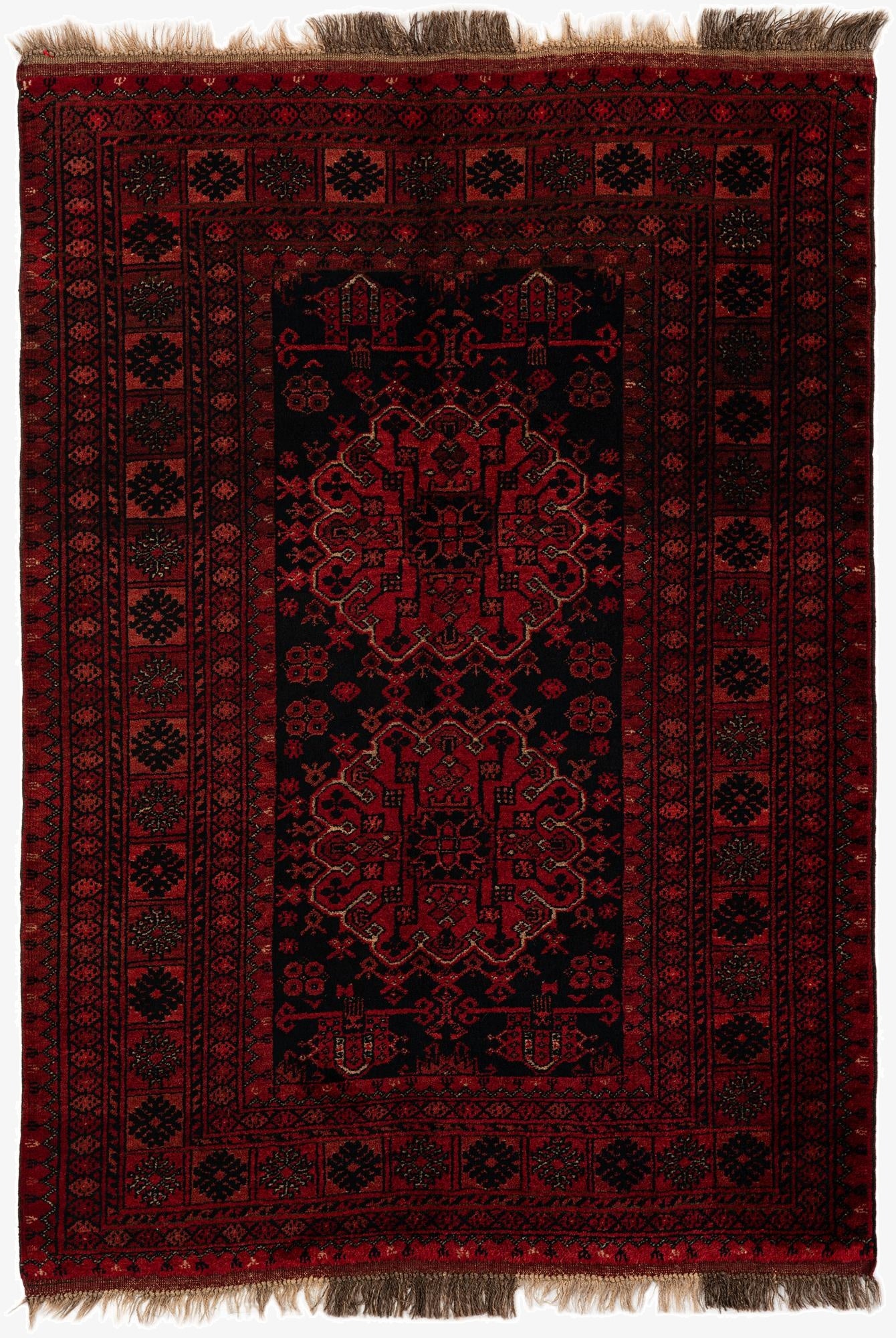 4' 4 x 6'  Hand Knotted Afghan Akhche Wool Rug