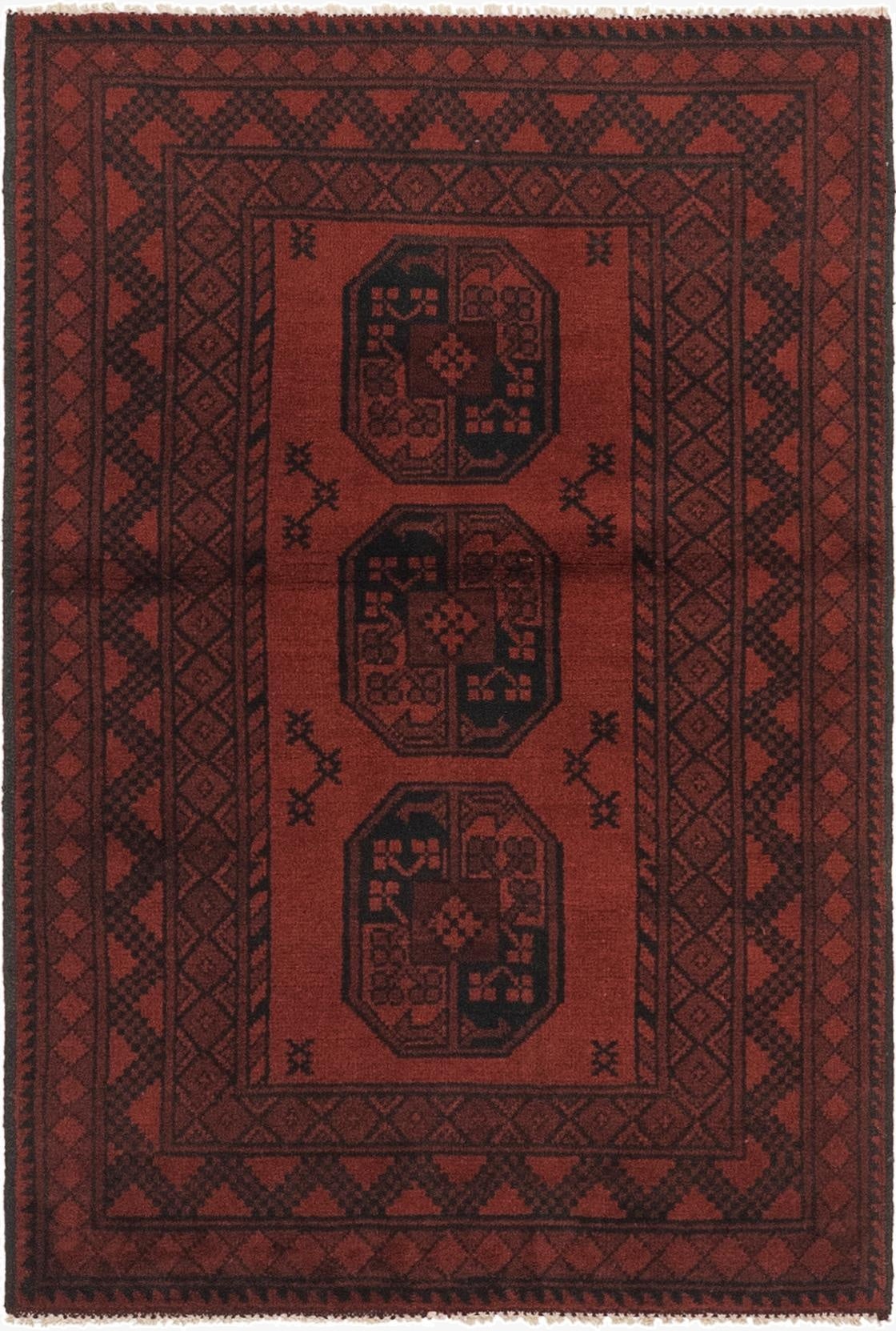 3' 3 x 4' 9  Hand Knotted Afghan Akhche Wool Rug