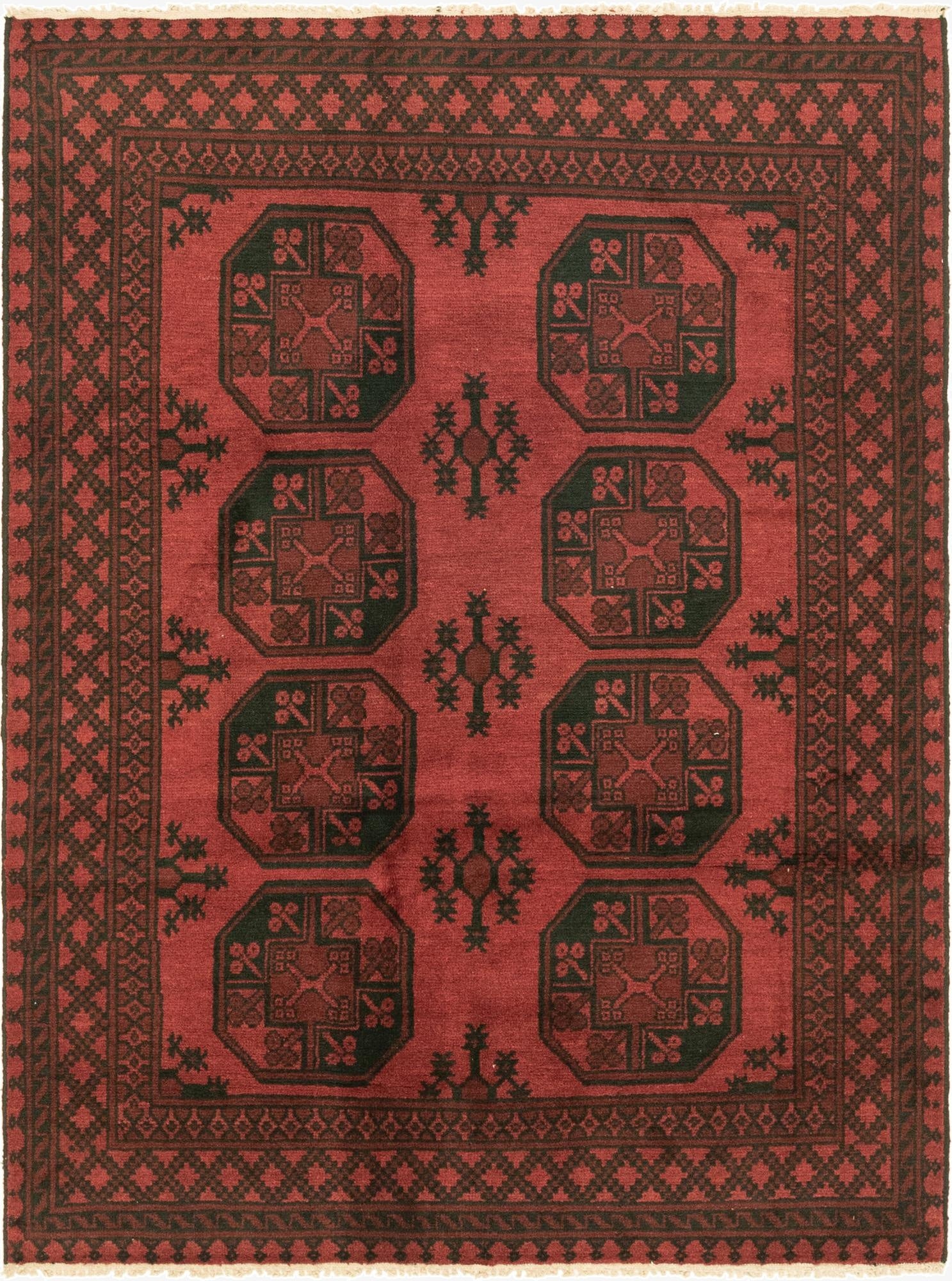 4' 9 x 6' 5  Hand Knotted Afghan Akhche Wool Rug