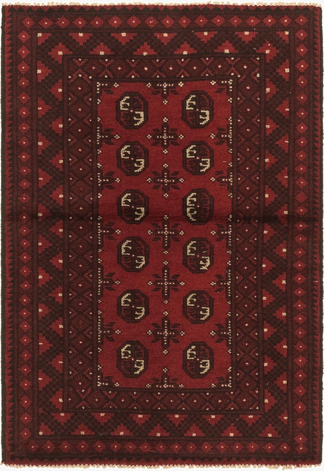 3' 2 x 4' 9  Hand Knotted Afghan Akhche Wool Rug