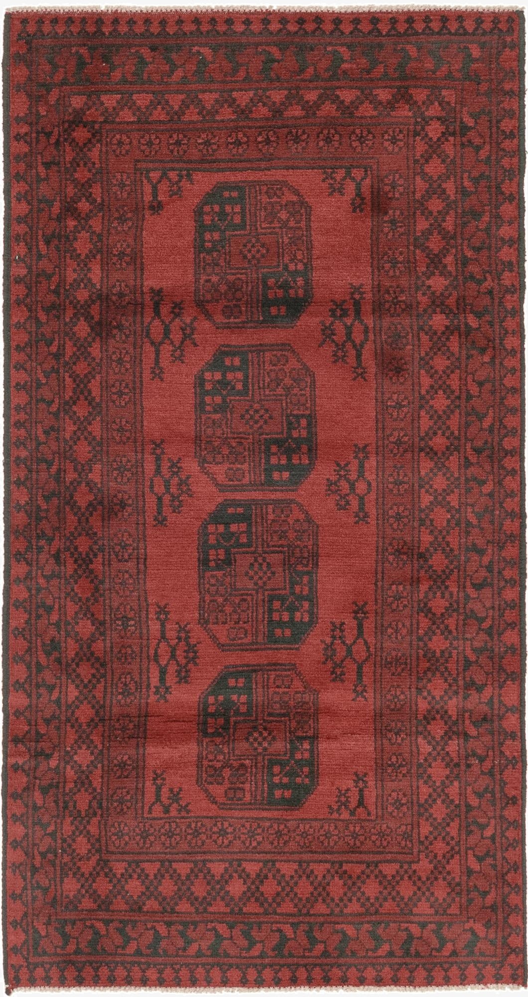 3' 3 x 6' 4  Hand Knotted Afghan Akhche Wool Rug