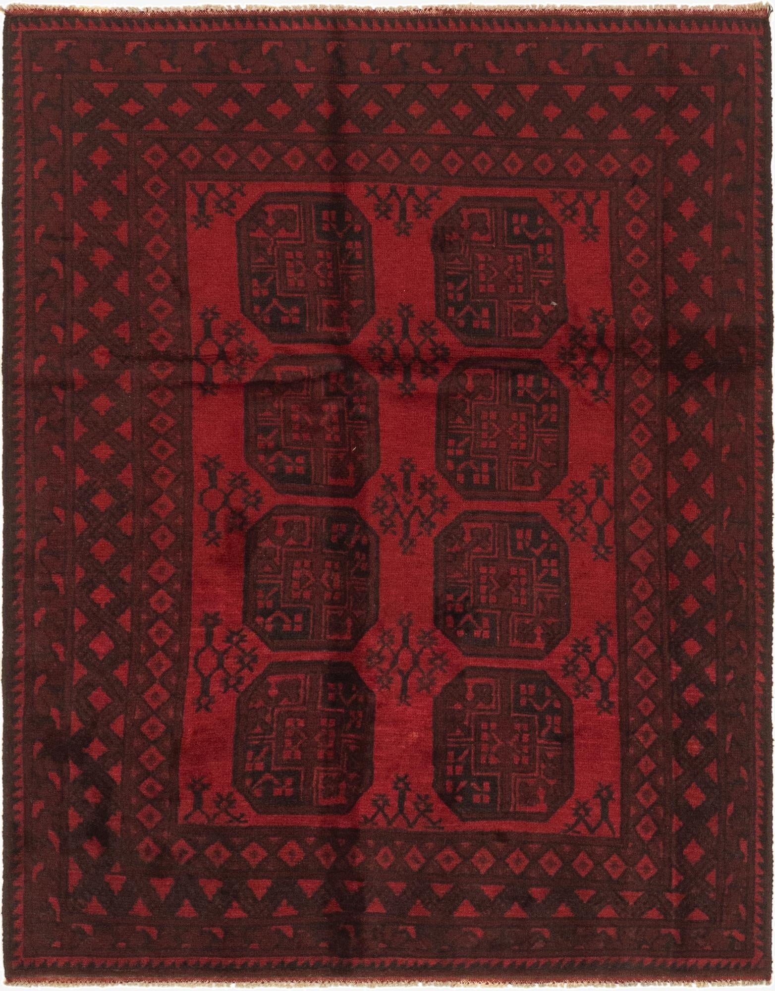 4' 11 x 6' 5  Hand Knotted Afghan Akhche Wool Rug