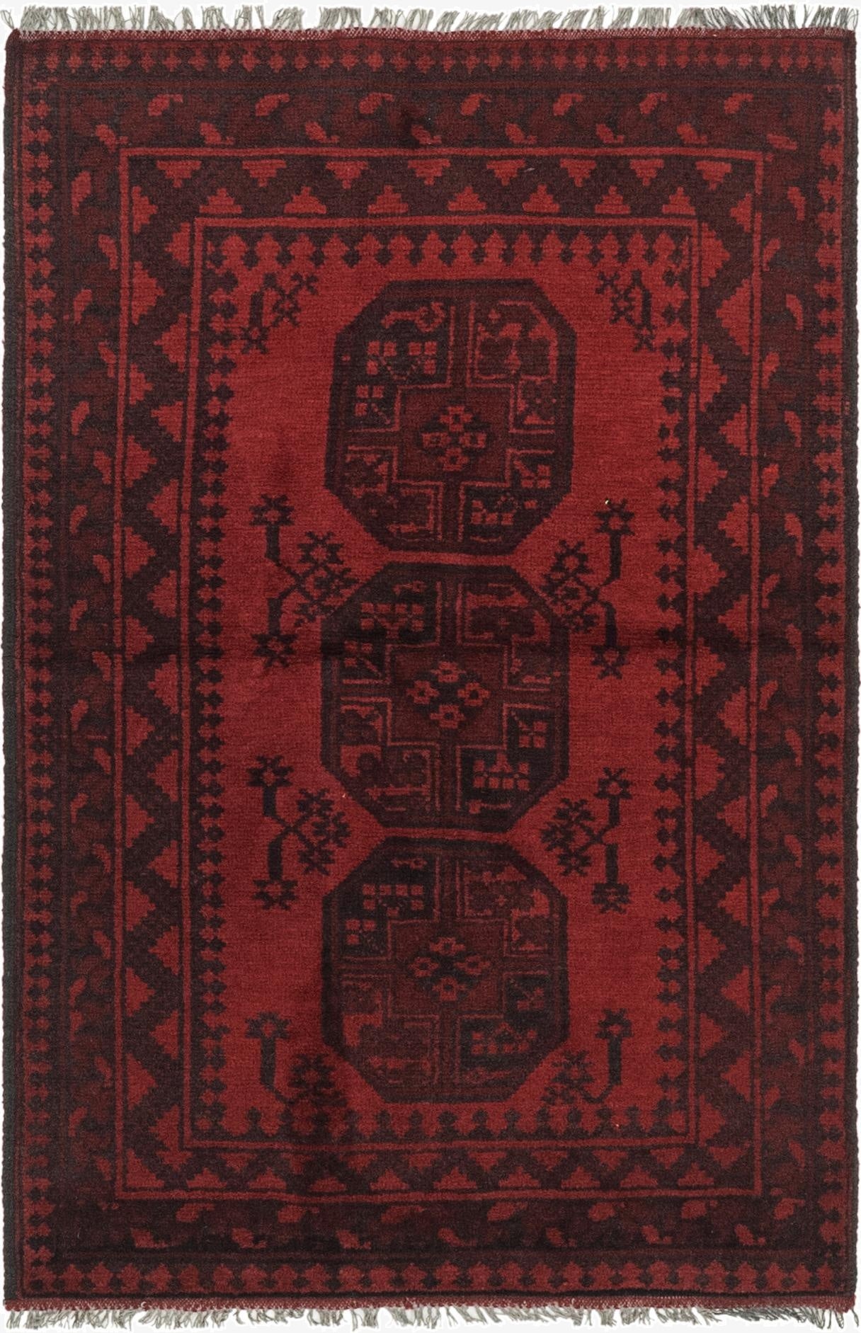 3' 4 x 5' 3  Hand Knotted Afghan Akhche Wool Rug