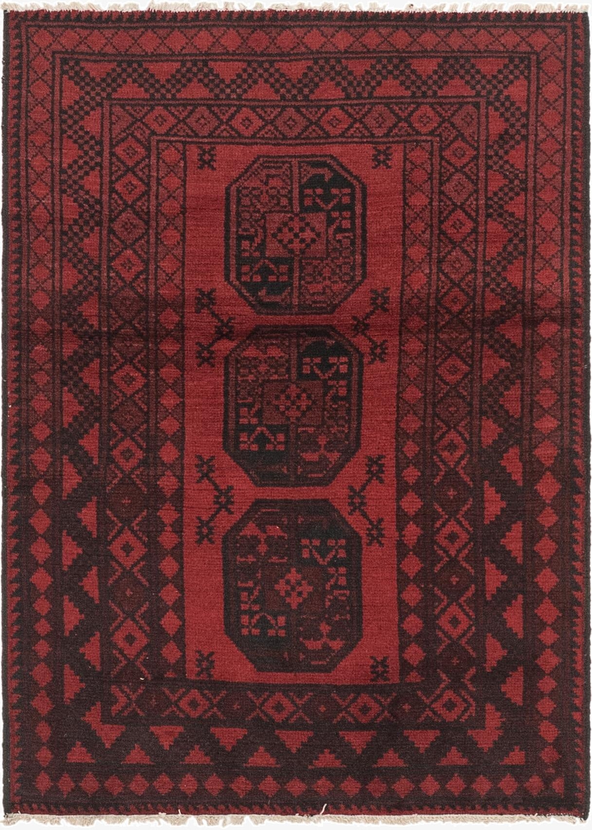 3' 3 x 4' 9  Hand Knotted Afghan Akhche Wool Rug