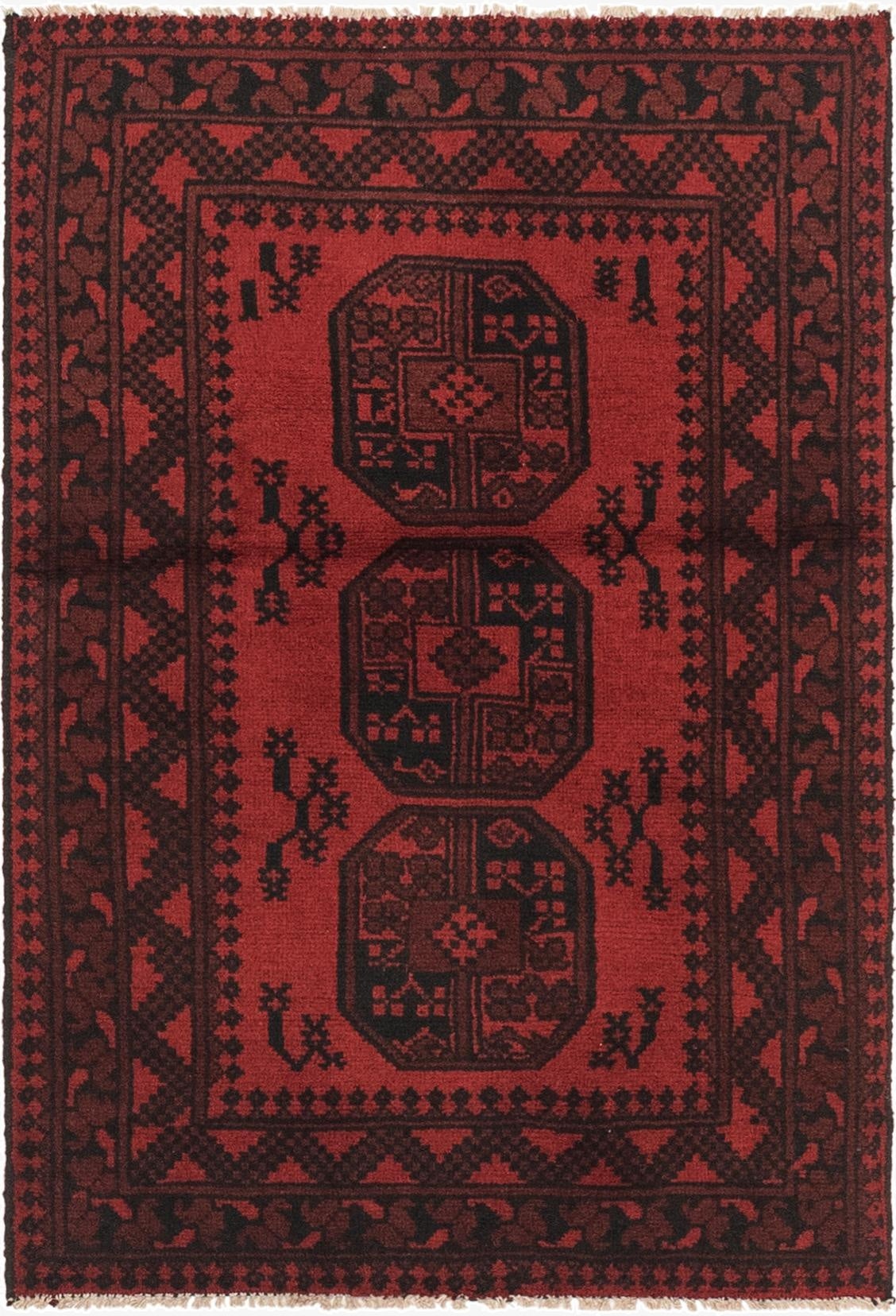 3' 2 x 4' 9  Hand Knotted Afghan Akhche Wool Rug