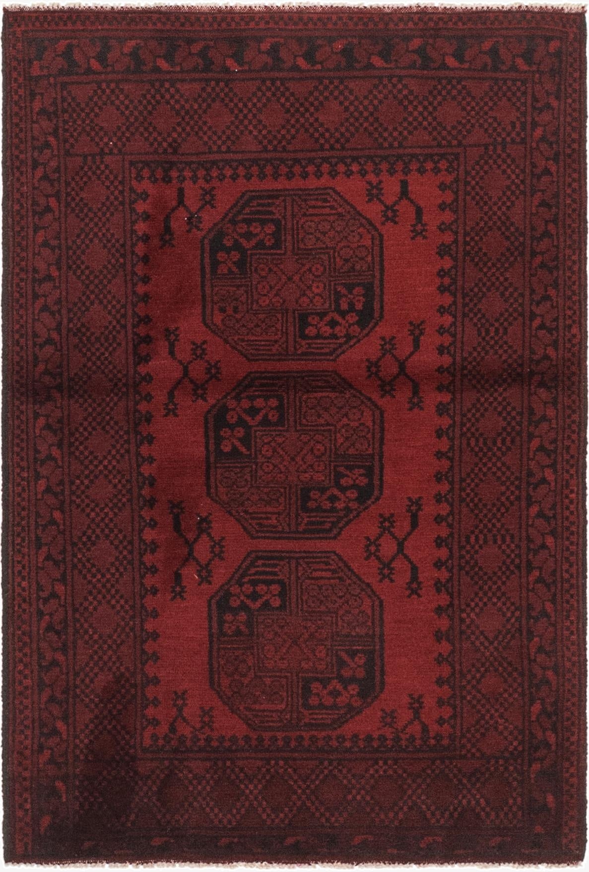 3' 5 x 5' 1  Hand Knotted Afghan Akhche Wool Rug