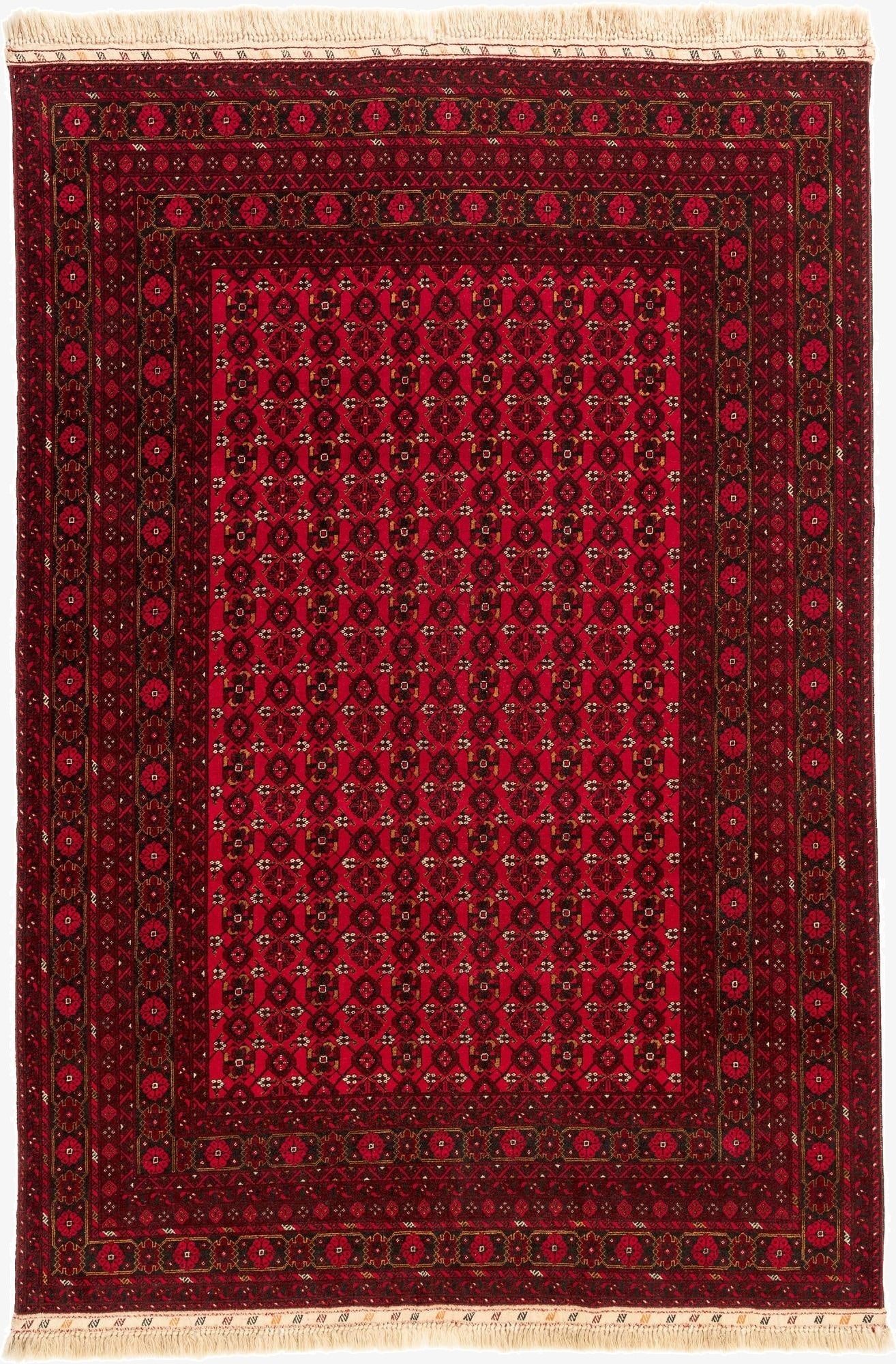 6' 7 x 9' 10  Hand Knotted Afghan Akhche Oriental Wool Rug