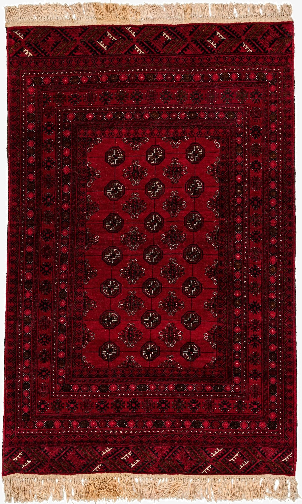 4' 1 x 6' 5  Hand Knotted Afghan Akhche Oriental Wool Rug