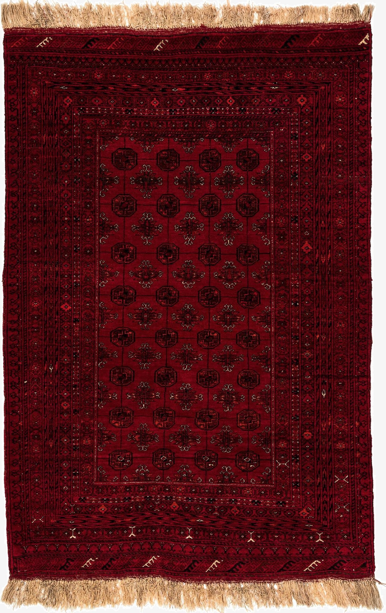 4' 2 x 6' 3  Hand Knotted Afghan Akhche Wool Rug