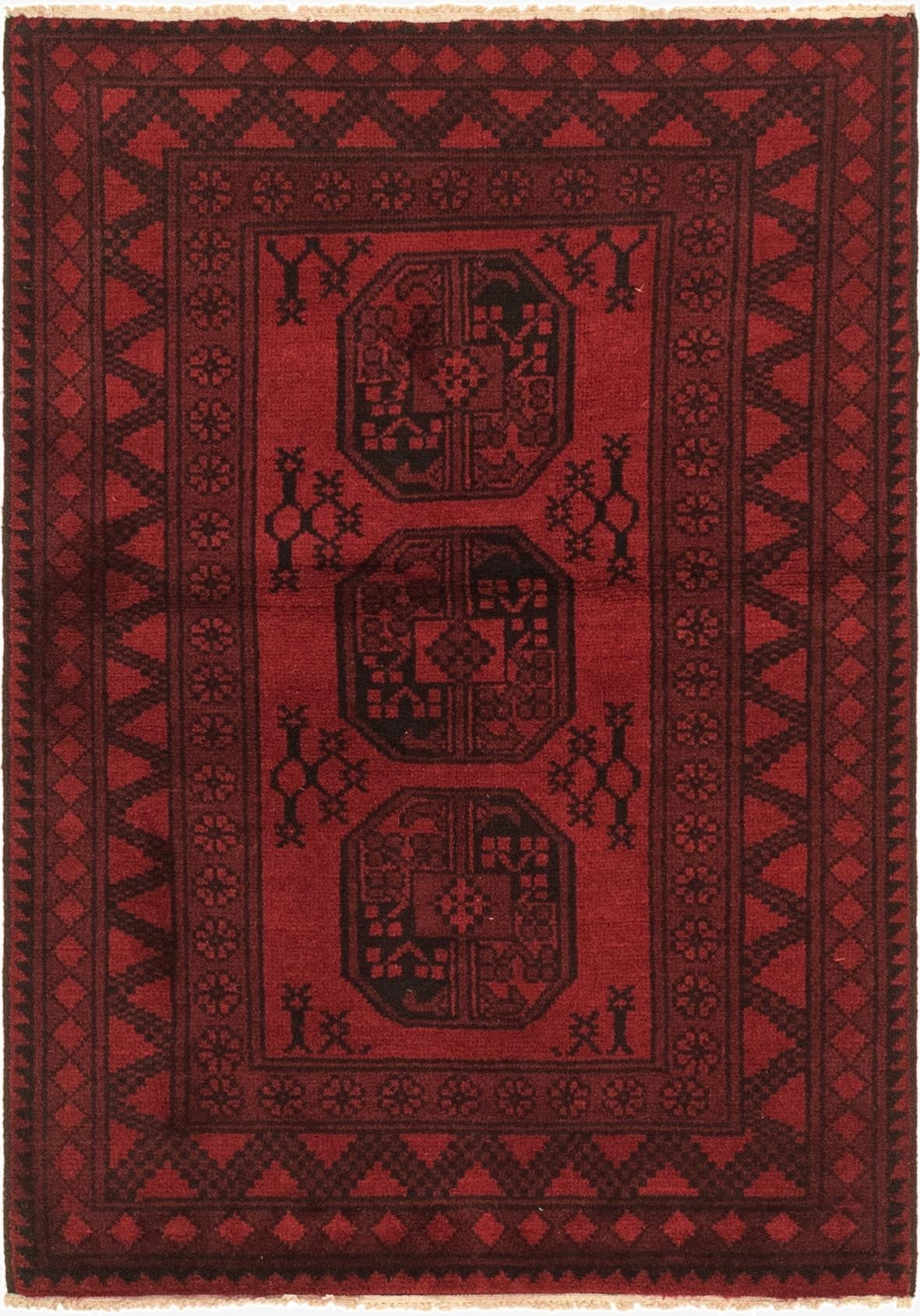 3' 4 x 4' 10  Hand Knotted Afghan Akhche Wool Rug