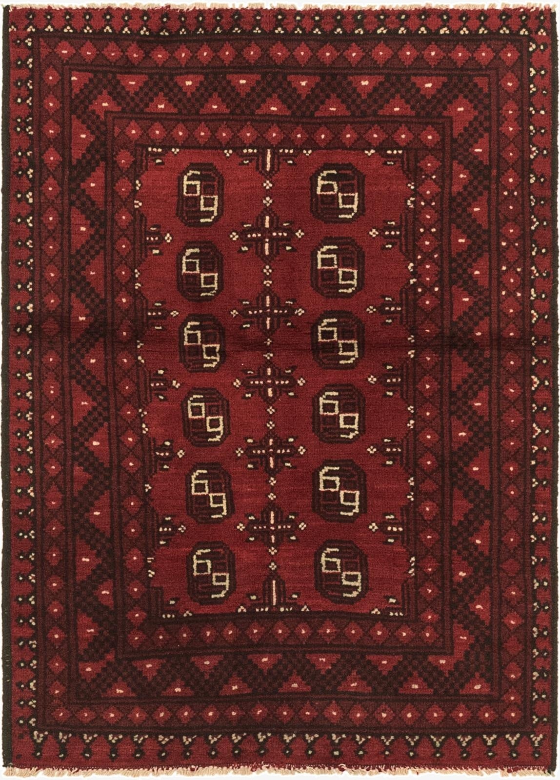 3' 3 x 4' 9  Hand Knotted Afghan Akhche Wool Rug