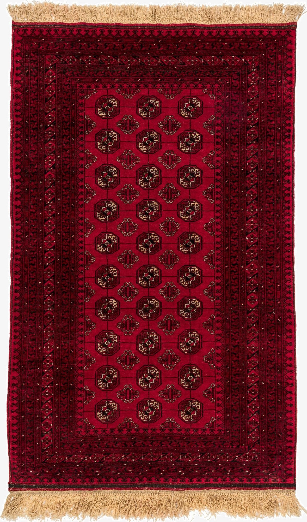4' 2 x 6' 10  Hand Knotted Afghan Akhche Wool Rug