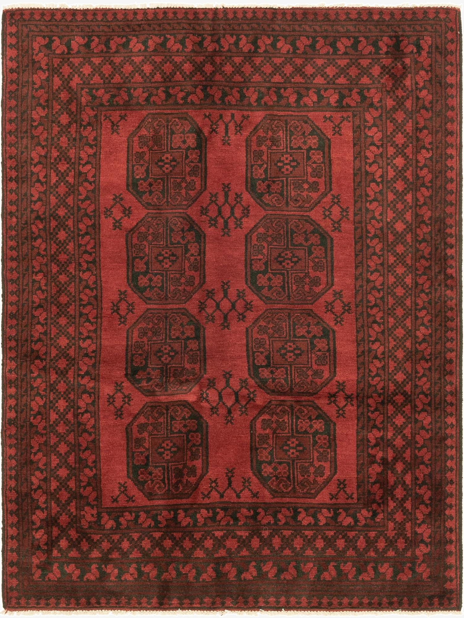 4' 10 x 6' 6  Hand Knotted Afghan Akhche Wool Rug