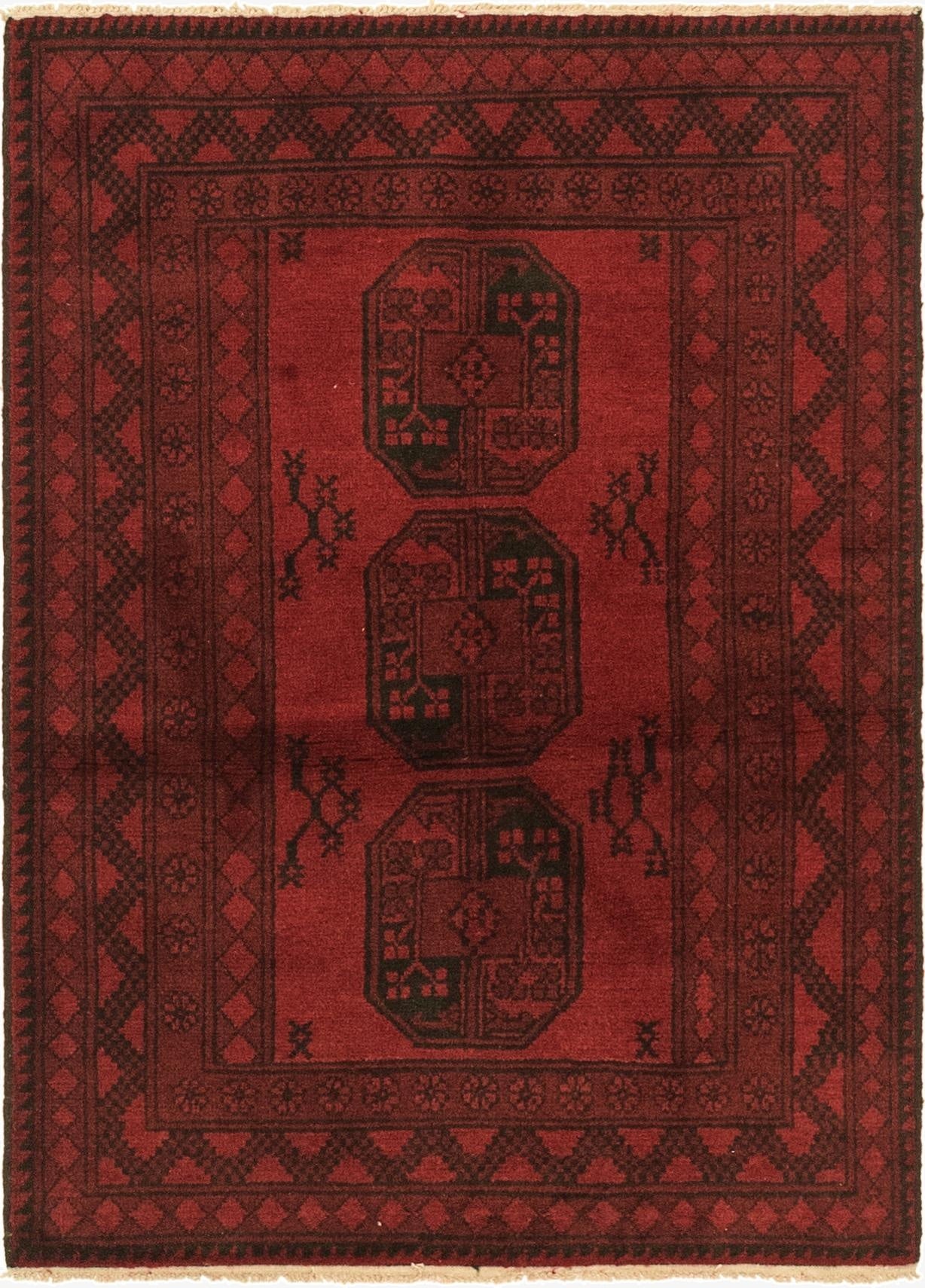 3' 3 x 4' 9  Hand Knotted Afghan Akhche Wool Rug