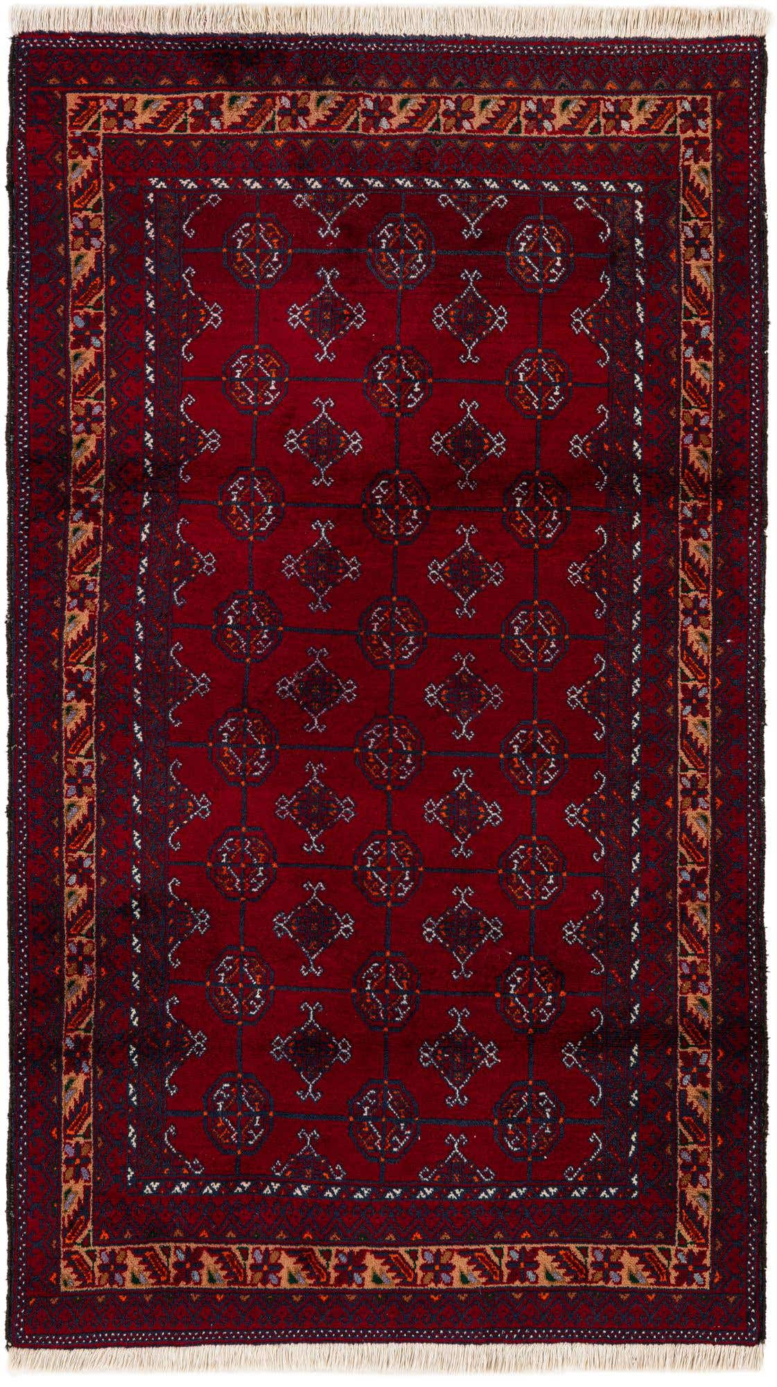 3' 7 x 6' 4 Hand Knotted Afghan Ersari Oriental Wool Rug