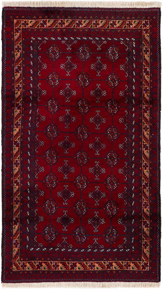 3' 7 x 6' 4 Hand Knotted Afghan Ersari Oriental Wool Rug