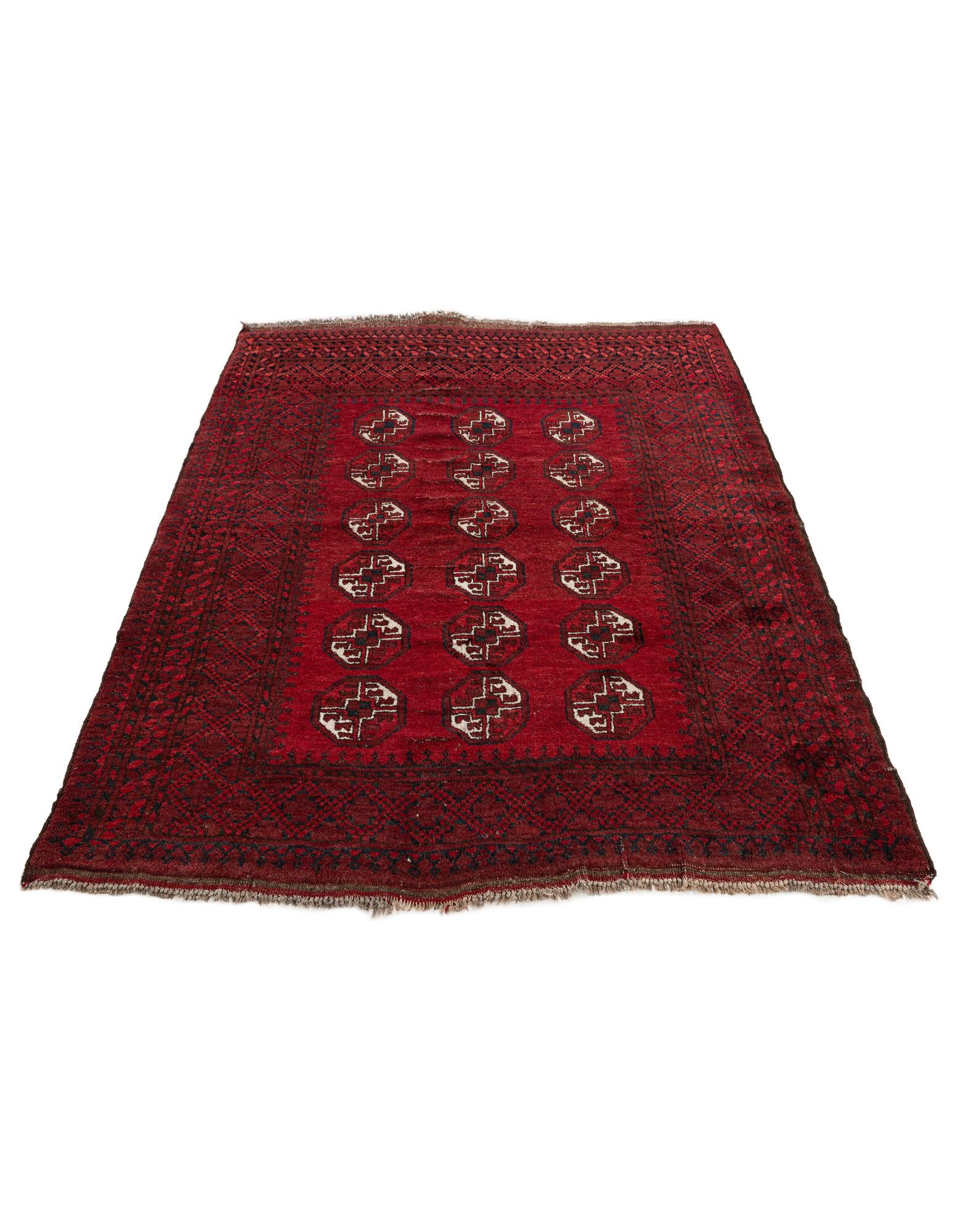4' 2 x 5' 3 Hand Knotted Afghan Ersari Wool Rug