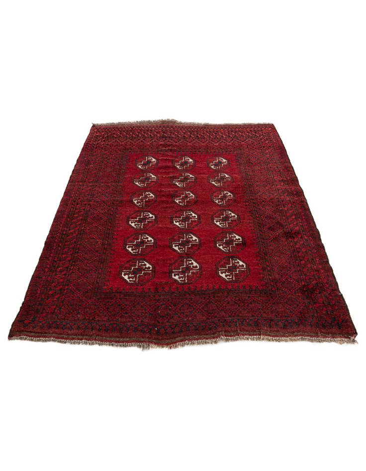Detail image of 4' 2 x 5' 3 Hand Knotted Afghan Ersari Wool Rug