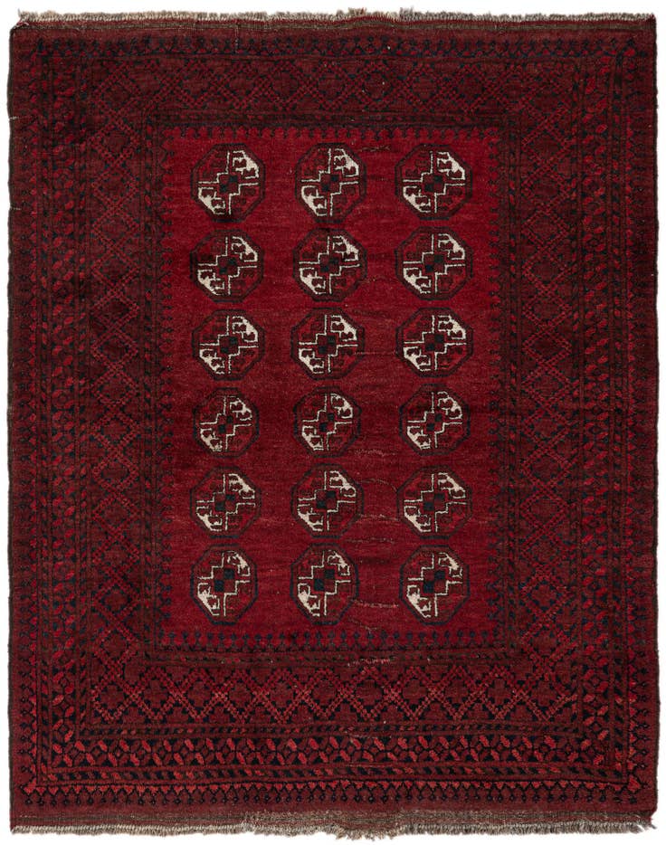 Detail image of 4' 2 x 5' 3 Hand Knotted Afghan Ersari Wool Rug