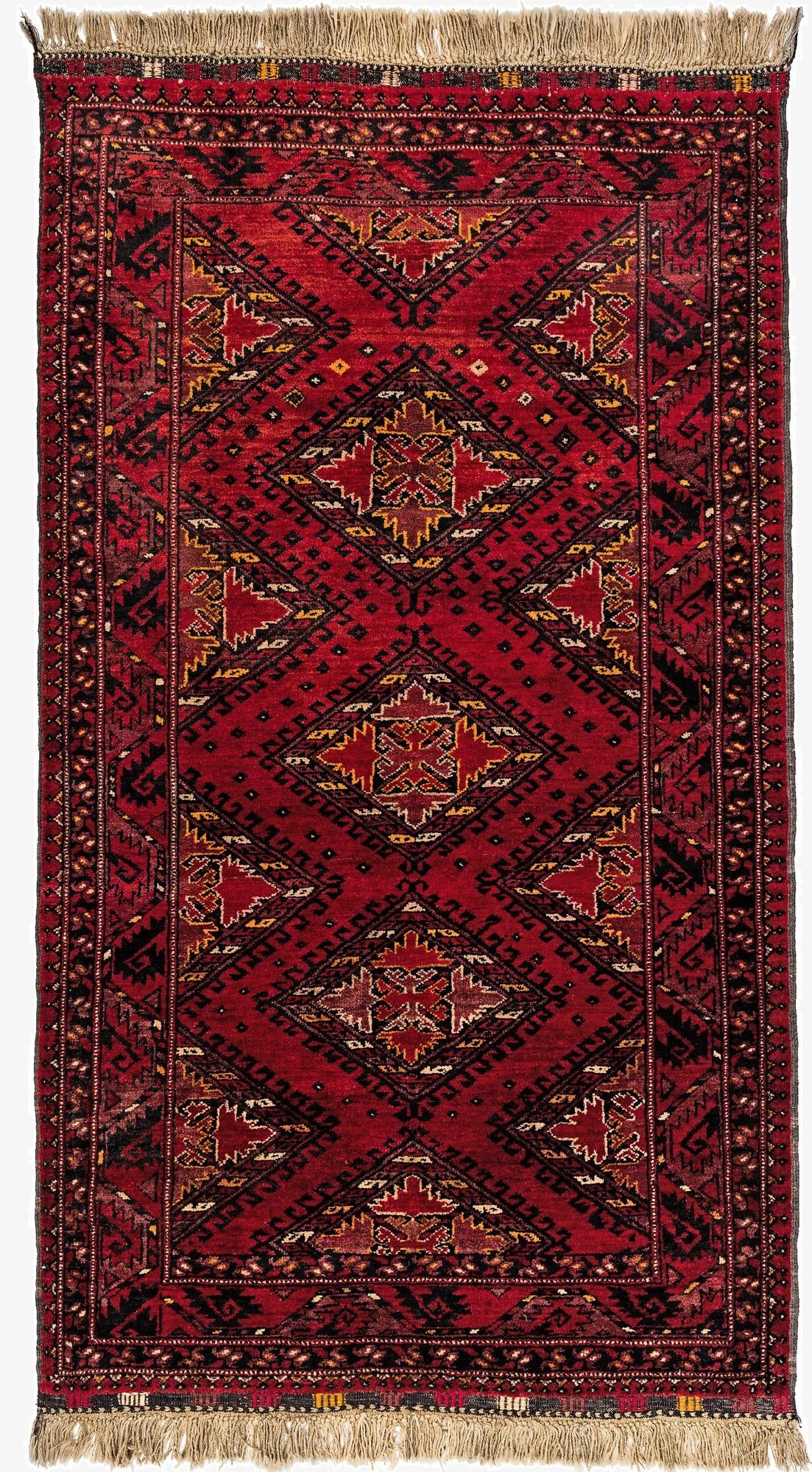 3' 7 x 6' 2  Hand Knotted Afghan Ersari Wool Rug